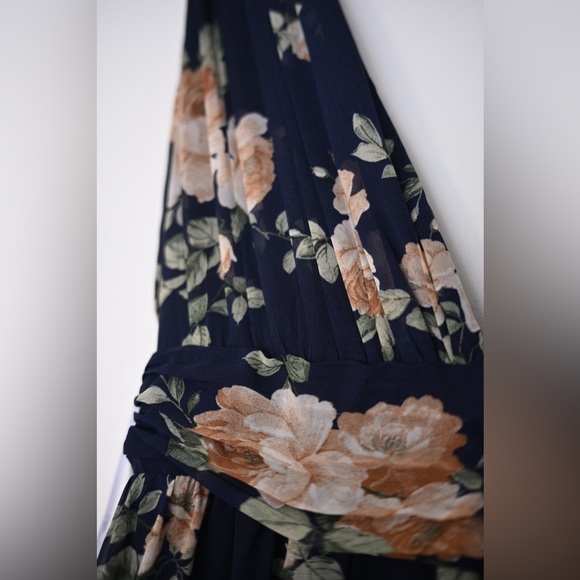 Lulus Heavenly Hues Navy Blue Floral Print Maxi Event Dress - Womens Medium- 6/8 - Picture 9 of 14